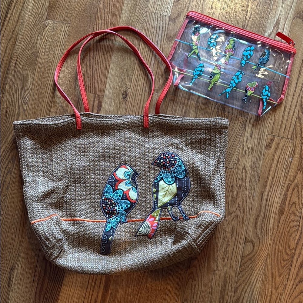 Vera Bradley Brown Tote  birds on wire